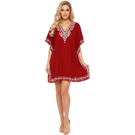 HAPPY BAY Women's Beachwear Summer Beach Dress Plus Size Swimsuit Cover-up Mini Kimono for Women 2X-3X Marron_AC138