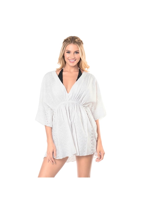 Women's Beachwear Summer Beach Dress Plus Size Swimsuit Swimwear Cover-up Mini Kimono for Women L-XL Ivory, Floral