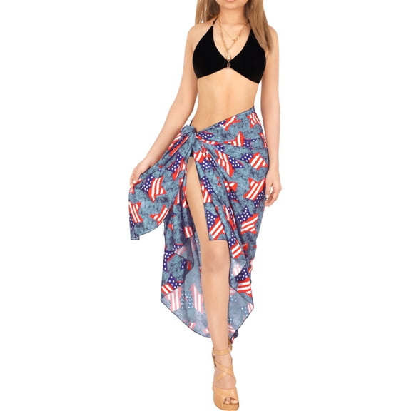 HAPPY BAY Women's Beachwear Summer Beach Patriotic 4th of July American USA Flag Pareo Bikini Wraps Cover Up Swimwear Sarong Coverups One Size Grey, Allover US Stars