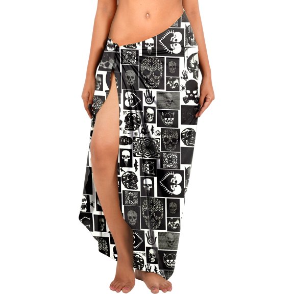 HAPPY BAY Women's Beachwear Summer Beach Wrap Bathing suit Halloween Costumes Bikini Wraps Swimsuit Sarong Skirt Swim Cover up Coverups for Women One Size Allover Skulls, Black