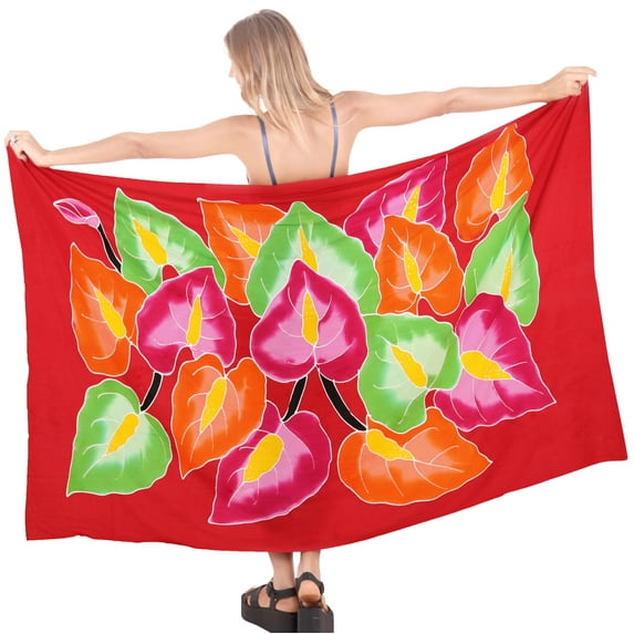 HAPPY BAY Women's Beachwear Summer Beach Wrap Bikini Wraps Sarong Coverups Skirt Bathing suit Swimsuit Swimwear Swim Cover up for Women One Size Red, Tropical
