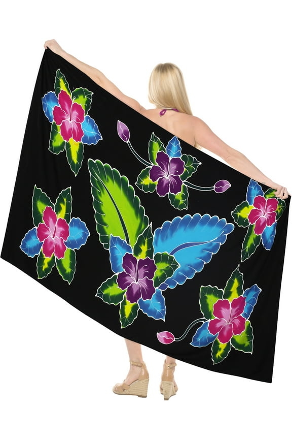 Women's Beachwear Summer Beach Wrap Bikini Wraps Sarong Skirt Bathing suit Swimsuit Swim Cover ups for Swimwear Coverups Women One Size Black, Hibiscus