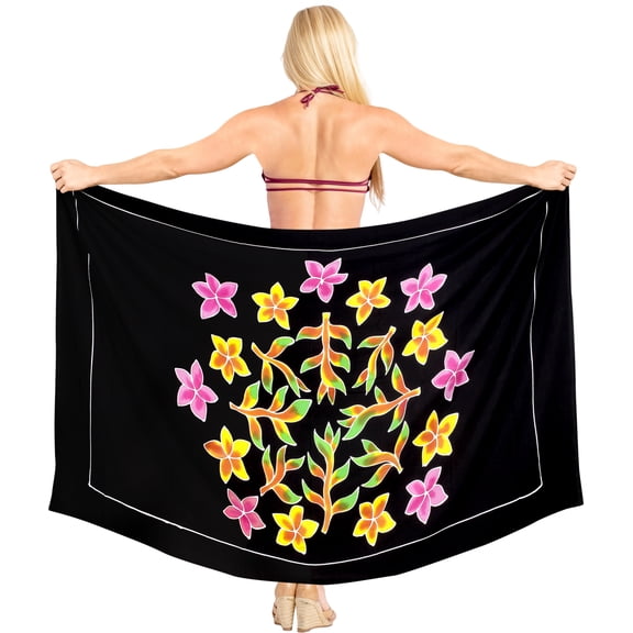 HAPPY BAY Women's Beachwear Summer Beach Wrap Bikini Wraps Sarong Skirt Swimsuit Swimwear Coverups Bathing Suit Swim Cover ups for Womens One Size Midnight, Leaves