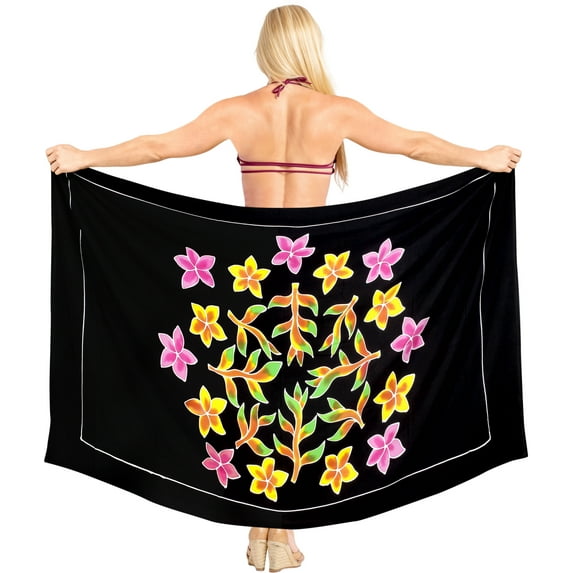 HAPPY BAY Women's Beachwear Summer Beach Wrap Bikini Wraps Sarong Skirt Swimsuit Swimwear Coverups Bathing Suit Swim Cover ups for Womens One Size Midnight, Leaves