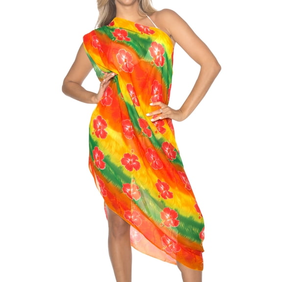HAPPY BAY Women's Beachwear Summer Beach Wrap Bikini Wraps Sarong Skirt Swimwear Swim Cover ups for Womens One Size Multicolor, Floral Hibiscus
