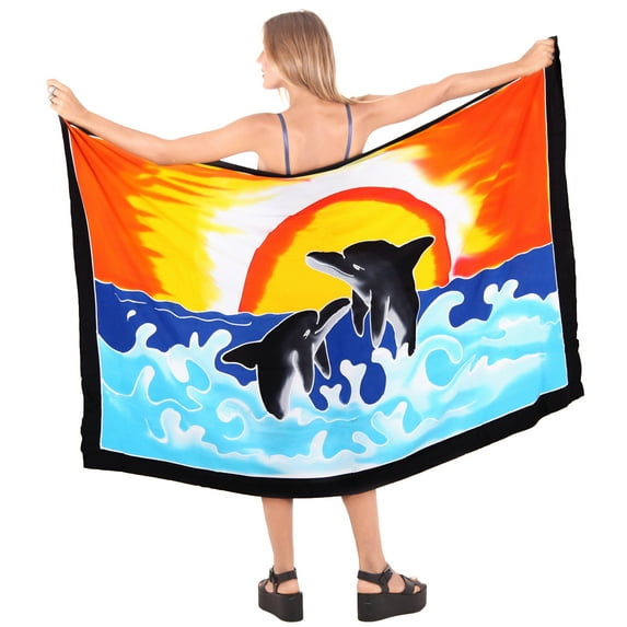 HAPPY BAY Women's Beachwear Summer Beach Wrap Bikini Wraps Sarong Swimwear Swim Cover up Skirt Bathing suit Pareo Coverups for Women One Size Apricot, Dolphins