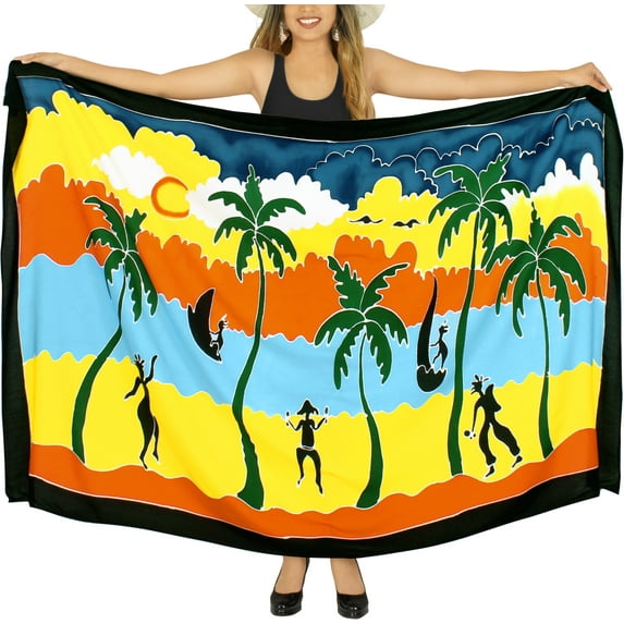 HAPPY BAY Women's Beachwear Summer Beach Wrap Bikini Wraps Sarong Swimwear Swim Cover up Skirt Bathing suit Pareo Coverups for Women One Size Colorful, Palm Tree