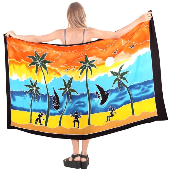 HAPPY BAY Women's Beachwear Summer Beach Wrap Bikini Wraps Sarong Swimwear Swim Cover up Skirt Bathing suit Pareo Coverups for Women One Size Marigold, Palm Tree