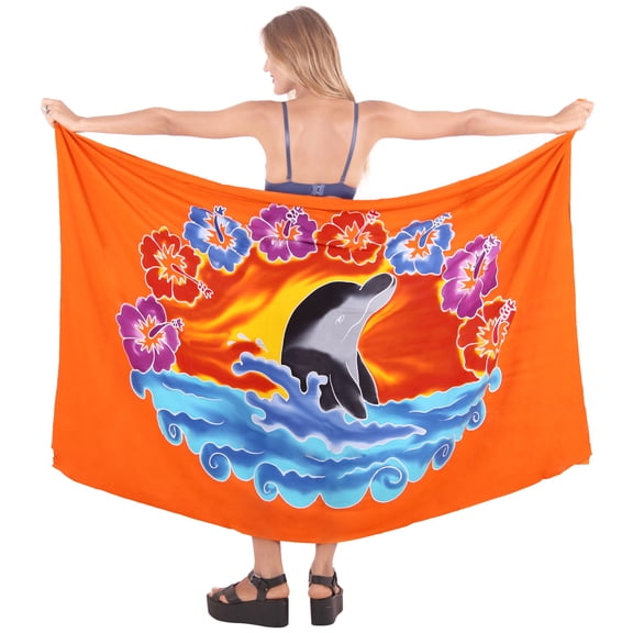HAPPY BAY Women's Beachwear Summer Beach Wrap Bikini Wraps Sarong Swimwear Swim Cover up Skirt Bathing suit Pareo Coverups for Women One Size Orange, Dolphin Floral