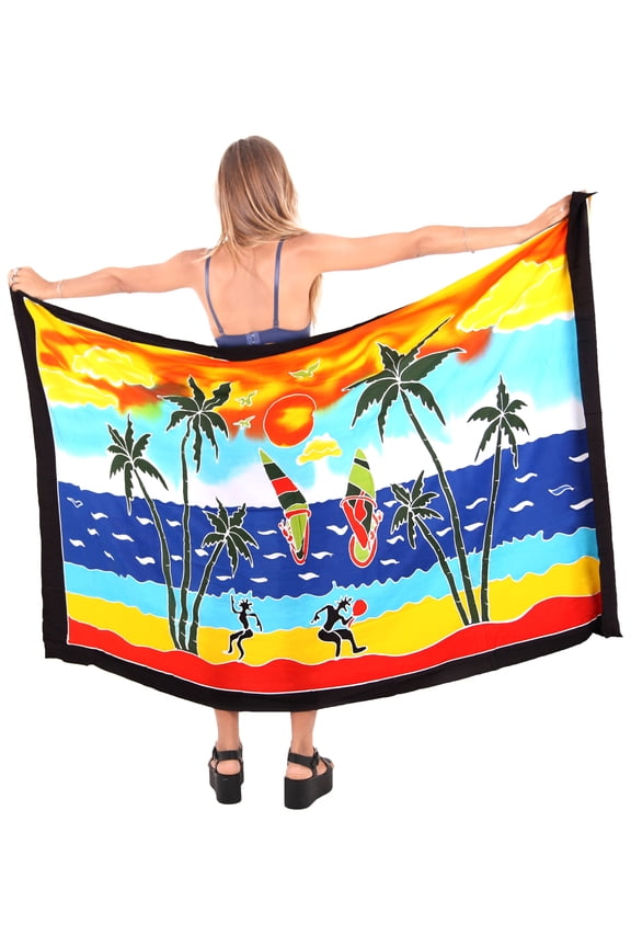 Women's Beachwear Summer Beach Wrap Bikini Wraps Sarong Swimwear Swim Cover up Skirt Bathing suit Pareo Coverups for Women One Size Orange, Palm Tree