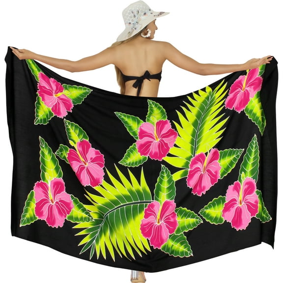 HAPPY BAY Women's Beachwear Summer Beach Wrap Bikini Wraps Swimwear Swim Cover up Skirt Bathing suit Swimsuit Sarong Coverups for Women One Size Black, Hibiscus