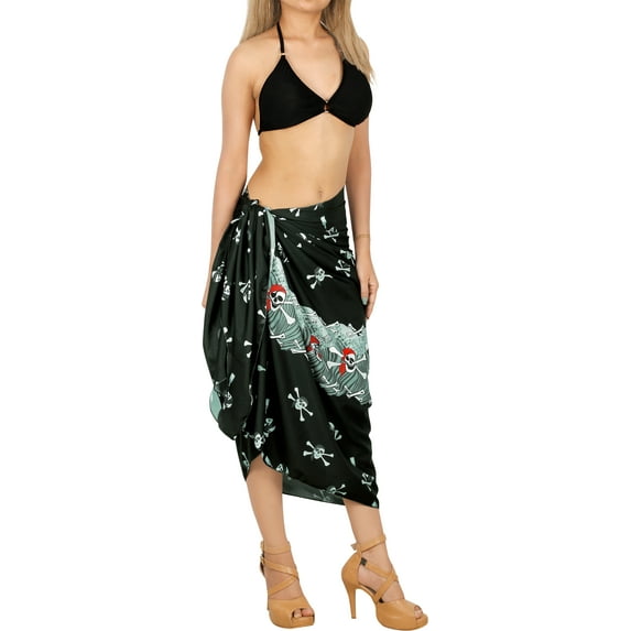 HAPPY BAY Women's Beachwear Summer Bikini Wrap Halloween Costumes Skirt Beach Cover up Beach Sarong Coverups Wraps for Women One Size Caribbean Skull Pirates, Black