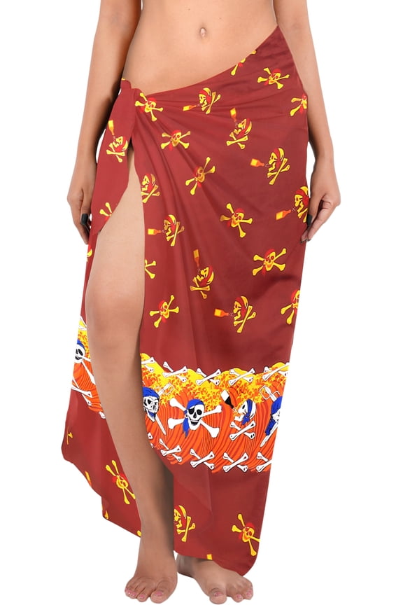Women's Sarong Bikini Wrap Bathing suit Halloween Costumes Skull Swimsuit Skirt Beach Wraps for Women One Size Caribbean Pirates, Red
