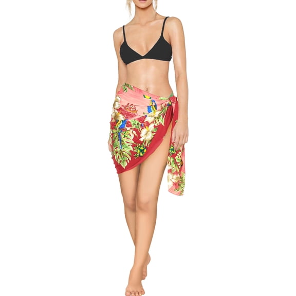 HAPPY BAY Women's Beachwear Summer Bikini Wraps Beach Wrap Sarong Coverups Skirt Swimsuit Swimwear Swim Cover ups for Women One Size Floral, Red