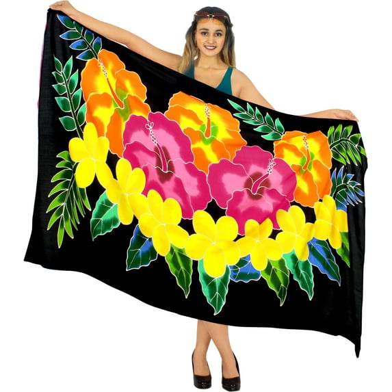 HAPPY BAY Women's Beachwear Summer Bikini Wraps Beach Wrap Sarong Swimwear Swim Cover up Skirt Bathing suit Swimsuit Pareo Coverups for Women One Size Sable, Hibiscus