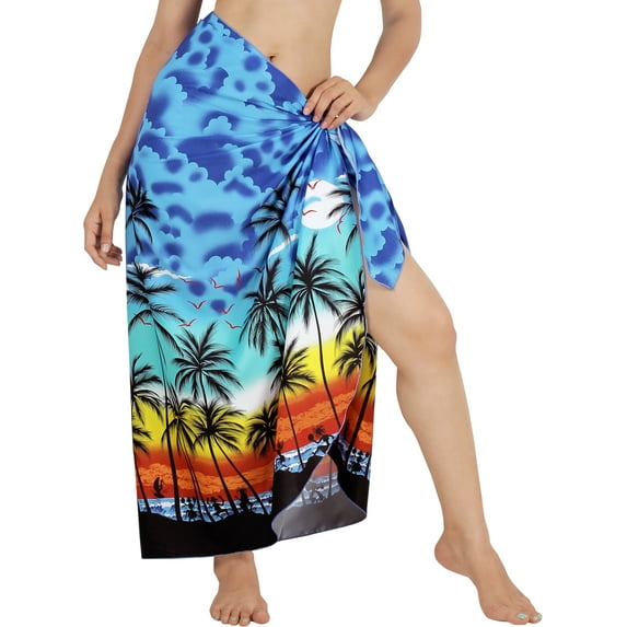 HAPPY BAY Women's Beachwear Summer Bikini Wraps Beach Wrap Swimwear Coverups Sarong Swim Cover up Skirt Swimsuit Pareo for Women One Size Blue_M75