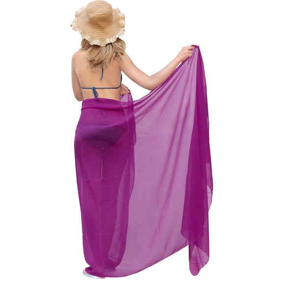 HAPPY BAY Women's Beachwear Summer Chiffon Sarongs Long Beach Swimsuit Coverups Sheer Bikini Swim Cover up Wraps Skirt One Size Solid, Magenta