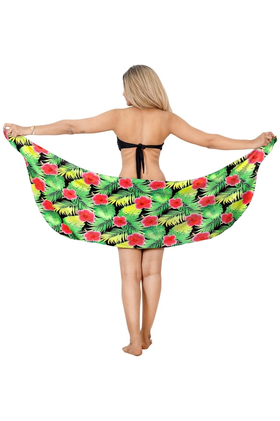 Women's Beachwear Summer Pareo Bikini Beach Wraps Skirt Mini Sarong Coverups Swimwear Swim Cover ups for Women One Size Garnet, Floral Hibiscus