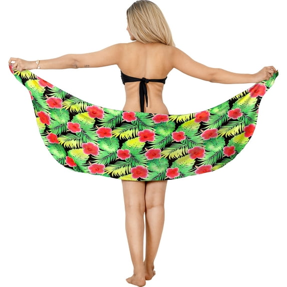 HAPPY BAY Women's Beachwear Summer Pareo Bikini Beach Wraps Skirt Mini Sarong Coverups Swimwear Swim Cover ups for Women One Size Garnet, Floral Hibiscus