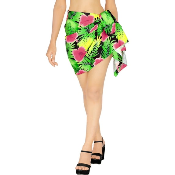 HAPPY BAY Women's Beachwear Summer Pareo Bikini Beach Wraps Skirt Mini Sarong Coverups Swimwear Swim Cover ups for Women One Size Taffy, Floral Hibiscus