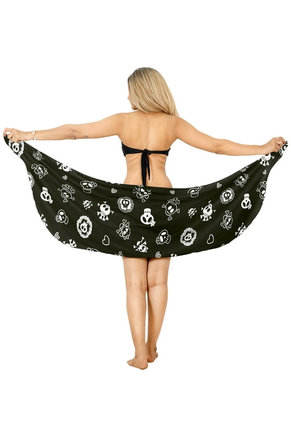 Women's Beachwear Summer Pareo Costumes Theme Party Casual Swim Cover up Sarong Coverups Mini Skirt Beach Wraps One Size Clip Art Skull, Vintage Black