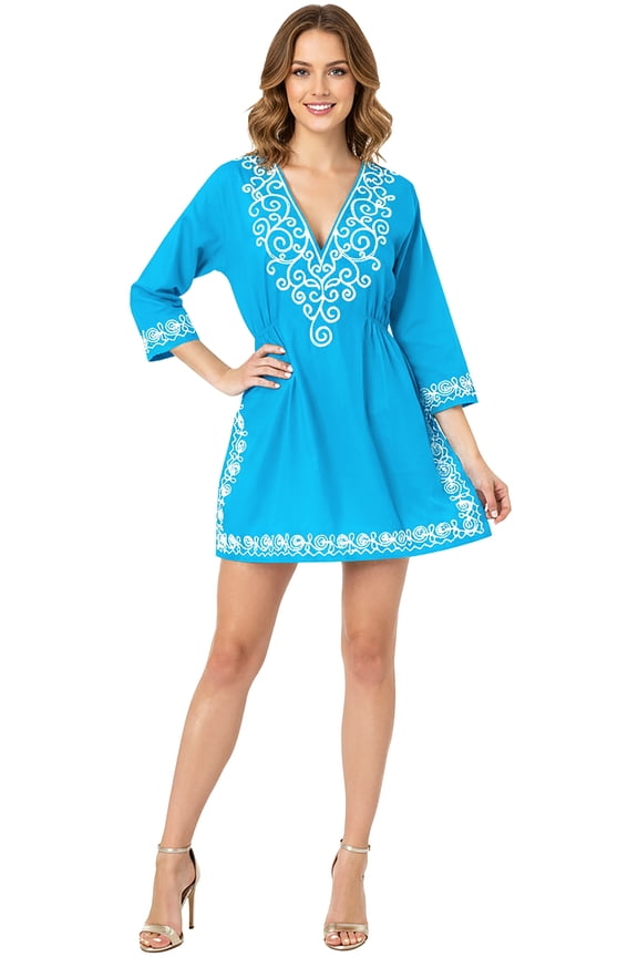 Women's Beachwear Summer Short Beach Dress Bikini Swimsuit Cover ups M-L Dodger, Solid