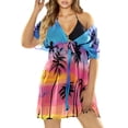 thumbnail image 1 of HAPPY BAY Women's Beachwear Summer Swim Beach Cover ups for Swimwear Bikini Sheer Chiffon Cover up Dress Bathing Suit Swimsuit Coverups for Women XL-XXL Palm Tree, Multicolor, 1 of 4