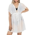 thumbnail image 1 of HAPPY BAY Women's Beachwear Summer Swim Beach Cover ups for Swimwear Bikini Sheer Chiffon Cover up V Neck Dress Bathing Suit Swimsuit Coverups for Women 2X-3X Solid Plain, White, 1 of 6