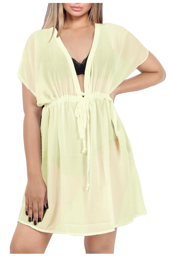 Women's Beachwear Summer Swim Beach Cover ups for Swimwear Bikini Sheer Chiffon Cover up V Neck Dress Bathing Suit Swimsuit Coverups for Women M-L Solid Plain, Off White