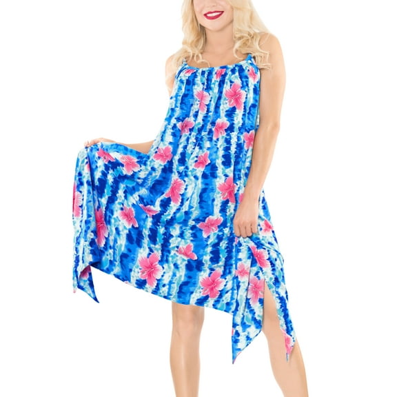 HAPPY BAY Women's Beachwear Summer Swim Beach Cover ups for Swimwear Women Swimsuit Coverups Cover-up Spaghetti Strap Dress 1X Blue_AC195
