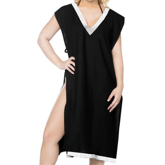 HAPPY BAY Women's Beachwear Summer Swim Beach Dress Cover ups for Swimwear Women Loose Fall Swimsuit Coverups Tops XL-XXL Black_C29