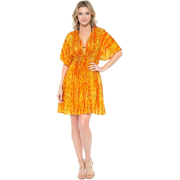 HAPPY BAY Women's Beachwear Summer Swim Beach Dress Cover ups for Swimwear Women Loose Swimsuit Coverups for Women Mini Caftan XL-XXL Orange_AC421
