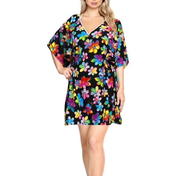 HAPPY BAY Women's Beachwear Summer Swim Beach Dress Cover ups for Swimwear Women Loose Wear Swimsuit Coverups for Women M-L Ebony, Flower