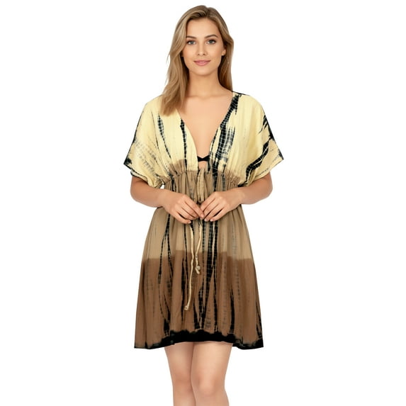 HAPPY BAY Women's Beachwear Summer Swim Beach Dress Cover ups for Swimwear Women Plus Size Boho Swimsuit Coverups for Women Tops XL-XXL Beige_AC249