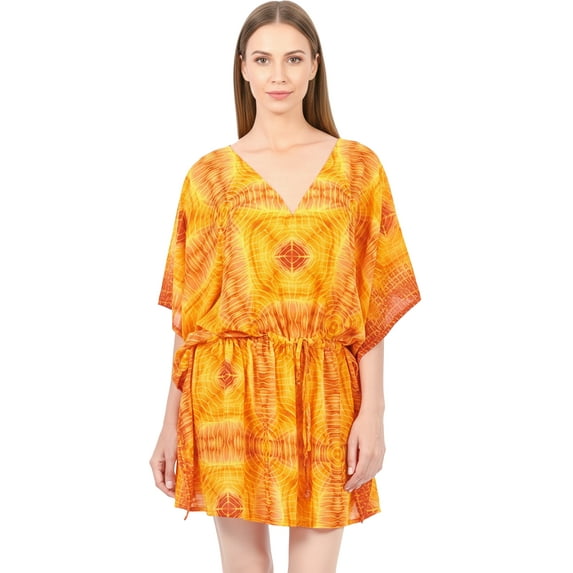 HAPPY BAY Women's Beachwear Summer Swim Beach Dress Cover ups for Swimwear Women Plus Size Flowy Swimsuit Coverups for Women 3X-4X Orange_AC2