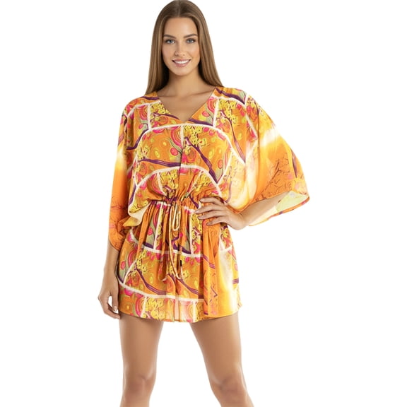 HAPPY BAY Women's Beachwear Summer Swim Beach Dress Cover ups for Swimwear Women Plus Size Flowy Swimsuit Coverups for Women 3X-4X Orange, Floral