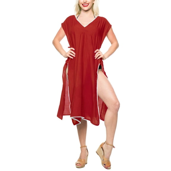 HAPPY BAY Women's Beachwear Summer Swim Beach Dress Cover ups for Swimwear Women Short Front Tie Swimsuit Coverups for Women M-L Red_AC114