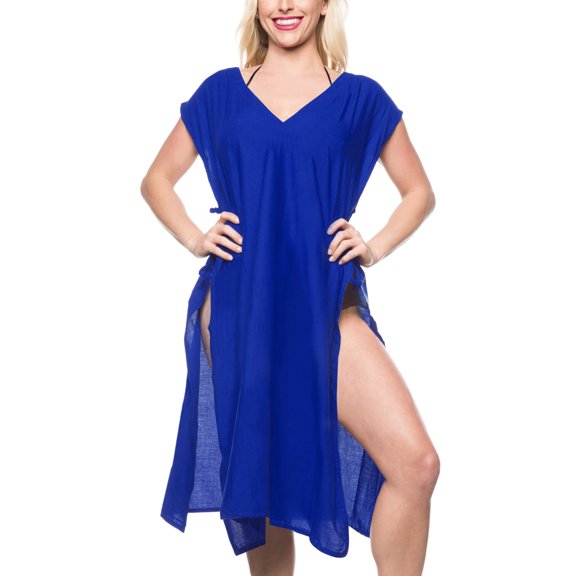HAPPY BAY Women's Beachwear Summer Swim Beach Dress Cover ups for Swimwear Women Short Front Tie Swimsuit Coverups for Women XL-XXL Mary Blue_AC111