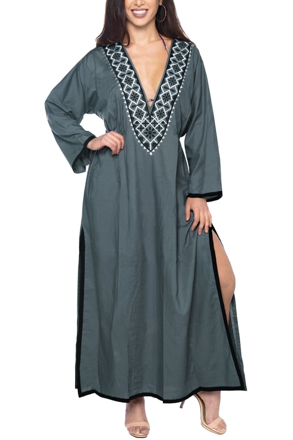 Women's Beachwear Summer Swimsuit Cover ups Long Beach Dress Robe M-L Slate, Solid