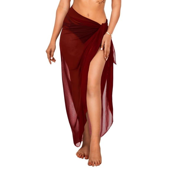 HAPPY BAY Women's Beachwear Summer Swimwear Swim Cover ups Beach Wraps Skirt Swimwear Bikini Plus Size Sarong Coverups One Size Solid, Dark Red