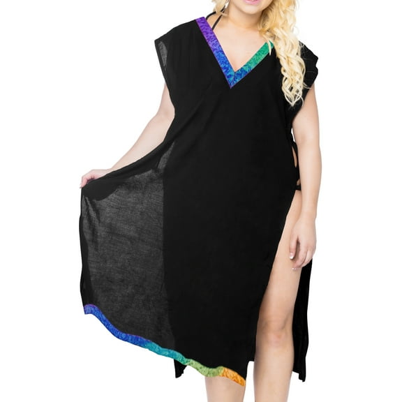 HAPPY BAY Women's Beachwear Swimsuit Coverups Summer Swim Beach Cover ups for Swimwear Women Loose Bathing Suit Cover-up Dress Robe M-L Licorice, Solid