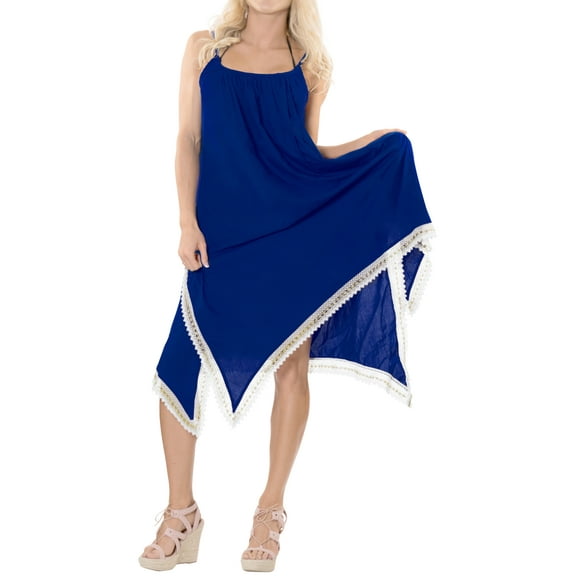 HAPPY BAY Women's Beachwear Swimsuit Coverups Summer Swim Beach Cover ups for Swimwear Women Flowy Sleeveless Dress 16-18 Mary Blue_AC232