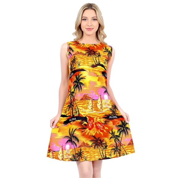 HAPPY BAY Women's Beachwear Swimsuit Coverups Summer Swim Beach Dress Cover ups for Swimwear Loose Casual Bathing Suit 12-14 Orange, Palm Tree Beach Hibiscus
