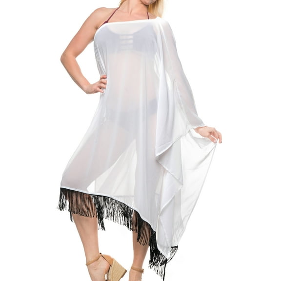 HAPPY BAY Women's Beachwear Swimsuit Coverups Summer Swim Beach Dress Cover ups for Swimwear Women Loose Flowy Bathing Suit 1X-2X Snow White_AC517