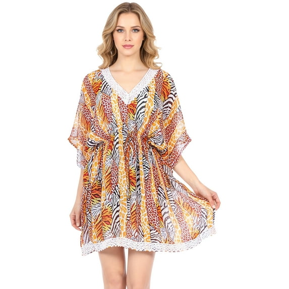 HAPPY BAY Women's Beachwear Swimsuit Coverups Summer Swim Beach Dress Cover ups for Swimwear Women Short Bathing Suit M-L Tangerine, Animal