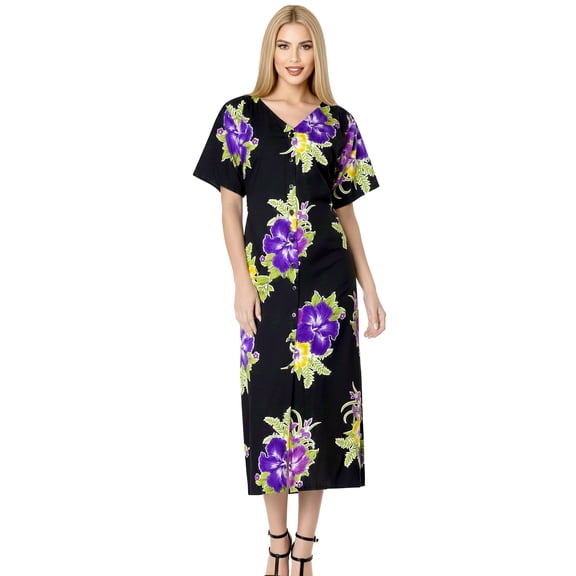 HAPPY BAY Women's Beachwear Swimsuit Coverups for Women Summer Cover ups for Swimwear Women Button up Beach Dress Night T Shirt L-XL Violet, Floral Hibiscus