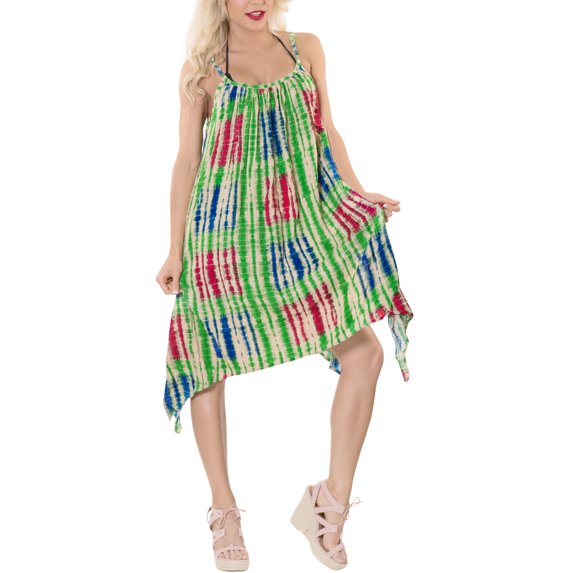 HAPPY BAY Women's Beachwear Swimsuit Coverups for Women Summer Swim Beach Cover ups for Swimwear Women Bathing Suit Spaghetti Dress 1X Shamrock, Tie Dye
