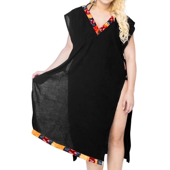 HAPPY BAY Women's Beachwear Swimsuit Coverups for Women Summer Swim Beach Cover ups for Swimwear Women Loose Bathing Suit Cover-up Dress Robe M-L Jet, Solid