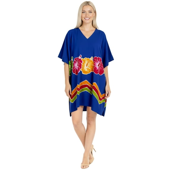 HAPPY BAY Women's Beachwear Swimsuit Coverups for Women Summer Swim Beach Dress Cover ups for Swimwear Women Loose Party Bathing Suit 1X-2X Blue, Hibiscus Flower
