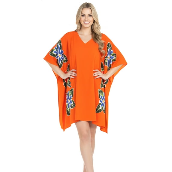 HAPPY BAY Women's Beachwear Swimsuit Coverups for Women Summer Swim Beach Dress Cover ups for Swimwear Women Loose Party Bathing Suit 1X-2X Floral, Orange